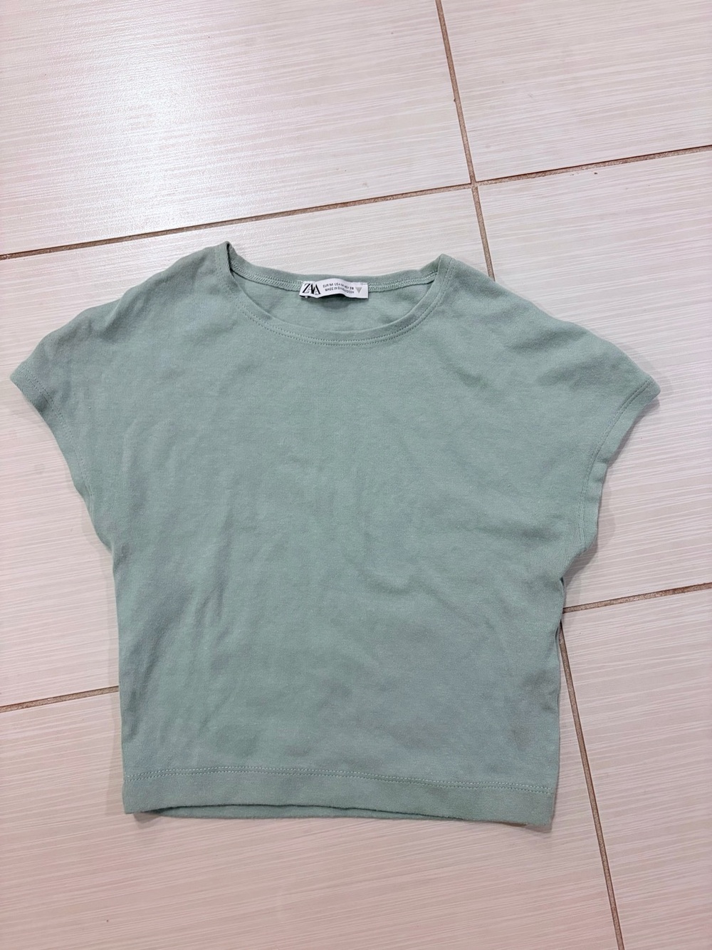 Zara Sage Green Cropped Crewneck Tee